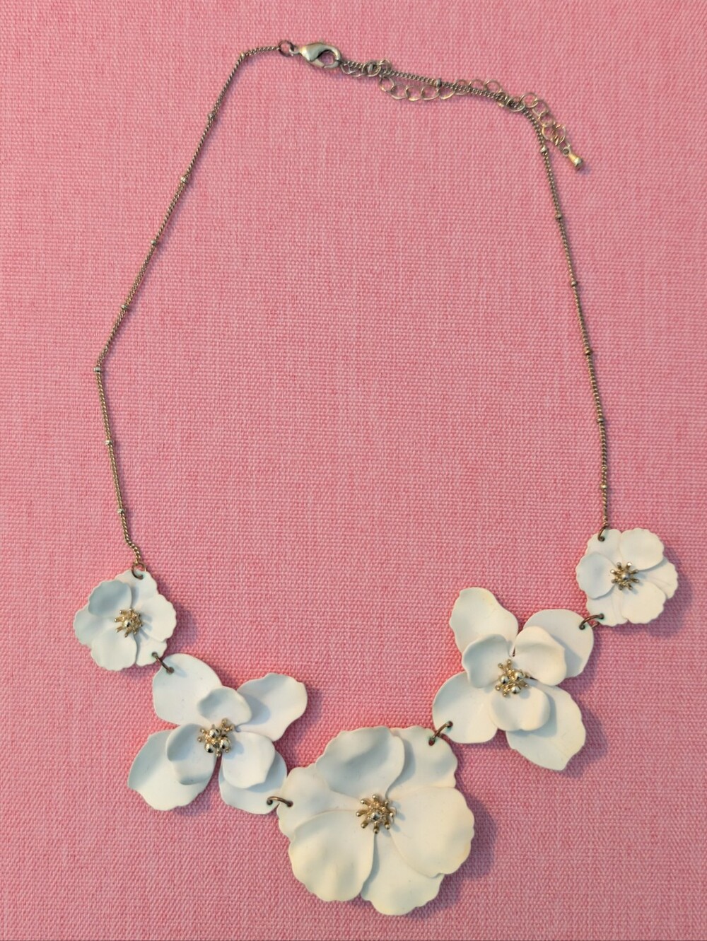 White Floral Statement Necklace - Brand: